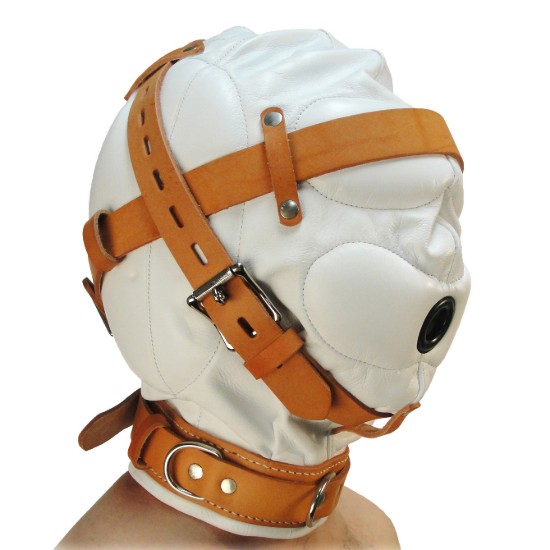 Picture of Total Sensory Deprivation White Leather Hood - MediumLarge