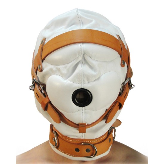 Picture of Total Sensory Deprivation White Leather Hood - MediumLarge
