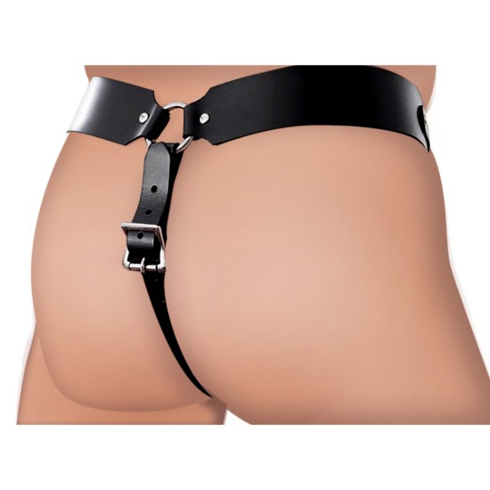 Picture of The Safety Net Leather Male Chastity Belt with Anal Plug Harness