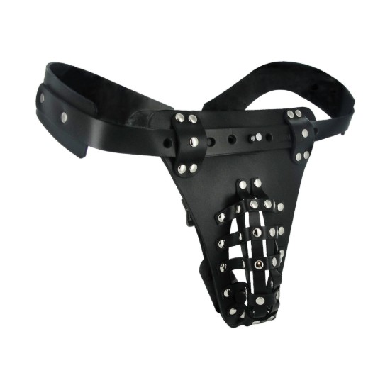 Picture of The Safety Net Leather Male Chastity Belt with Anal Plug Harness