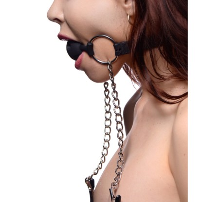 Picture of Hinder Breathable Silicone Ball Gag with Nipple Clamps