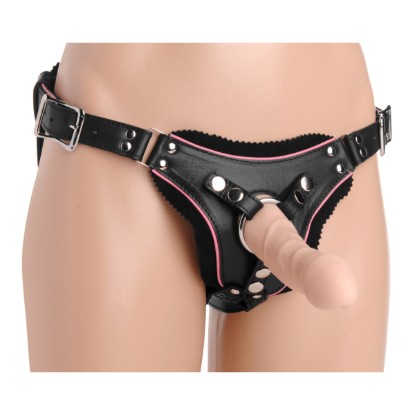 Picture of Low Rise Leather Strap On Dildo Harness with Pink Accents
