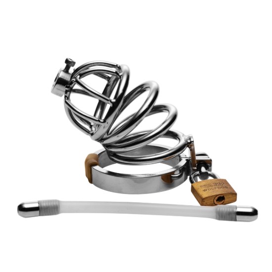 Picture of Stainless Steel Chastity Cage with Silicone Urethral Plug