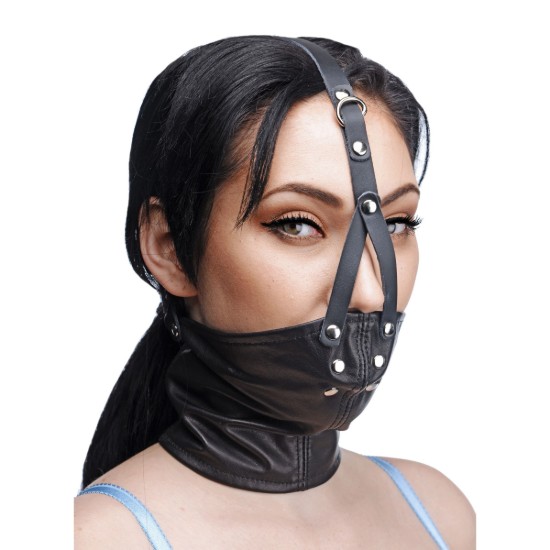 Picture of Leather Neck Corset Harness with Stuffer Gag