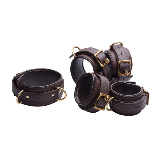 Picture of Brown 5 Piece Locking Leather Bondage Set