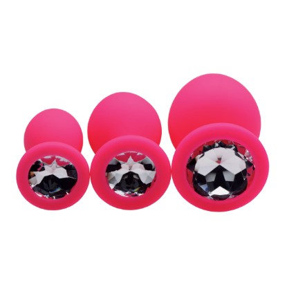 Picture of Pink Pleasure 3 Piece Silicone Anal Plugs with Gems