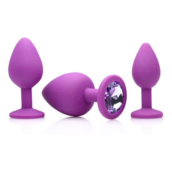 Picture of Purple Pleasure 3 Piece Silicone Anal Plugs with Gems