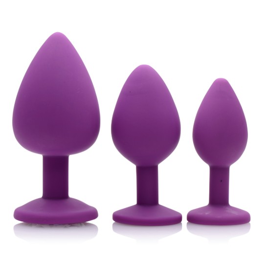 Picture of Purple Pleasure 3 Piece Silicone Anal Plugs with Gems