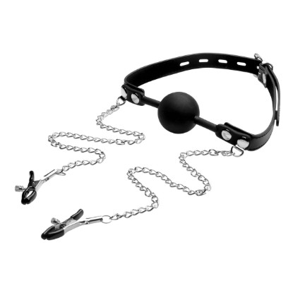 Picture of Silicone Ball Gag with Nipple Clamps