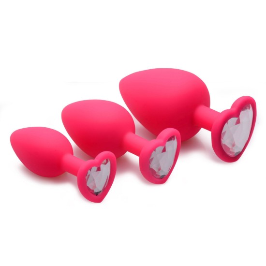 Picture of Pink Hearts 3 Piece Silicone Anal Plugs with Gem Accents