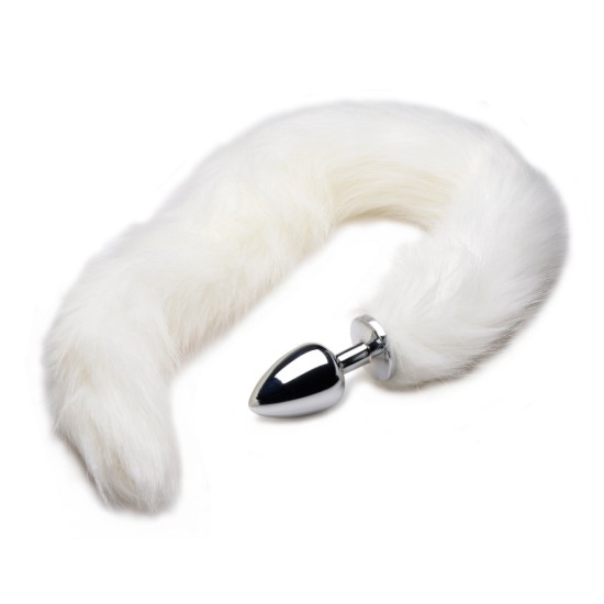Picture of Extra Long Mink Tail Metal Anal Plug- White