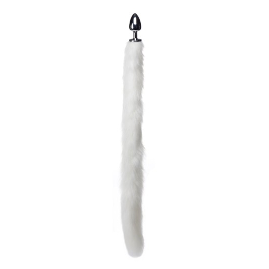 Picture of Extra Long Mink Tail Metal Anal Plug- White