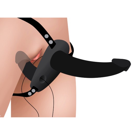 Picture of Power Pegger Black Silicone Vibrating Double Dildo with Harness