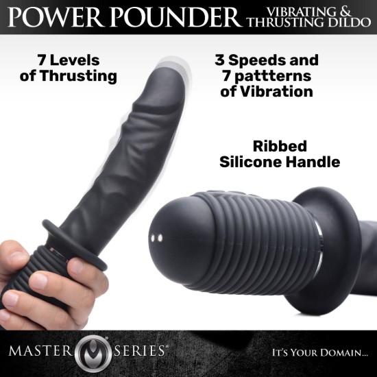 Picture of Power Pounder Vibrating and Thrusting Silicone Dildo - Black