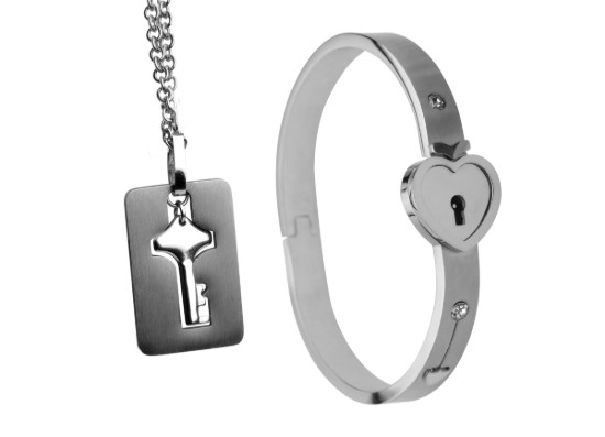 Picture of Cuffed Locking Bracelet and Key Necklace