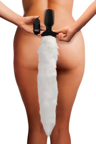 Picture of Remote Control White Vibrating Fox Tail Anal Plug