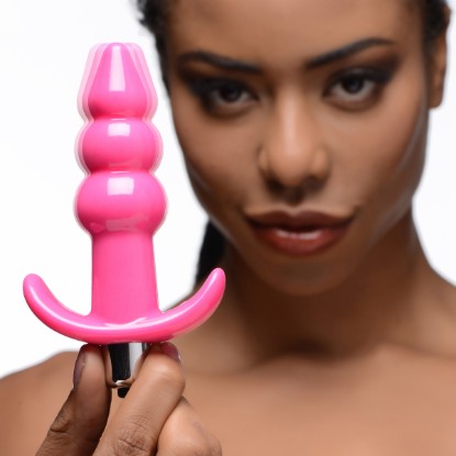 Picture of Ribbed Vibrating Butt Plug - Pink
