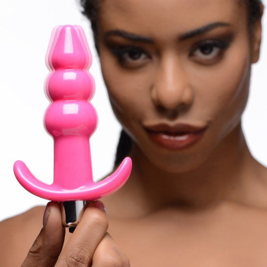 Picture of Ribbed Vibrating Butt Plug - Pink