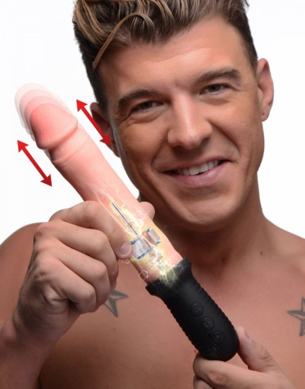 Picture of 8X Auto Pounder Vibrating and Thrusting Dildo with Handle - Beige