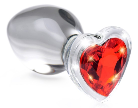 Picture of Red Heart Gem Glass Anal Plug - Small