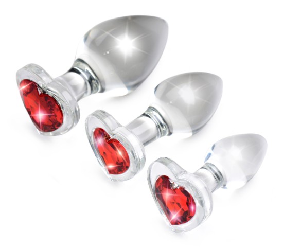 Picture of Red Heart Gem Glass Anal Plug Set