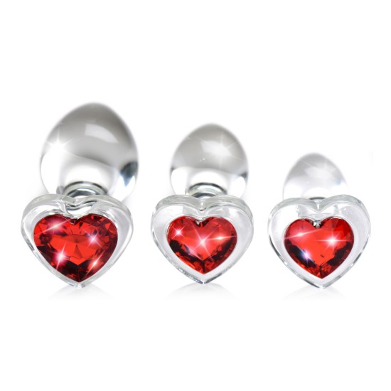 Picture of Red Heart Gem Glass Anal Plug Set