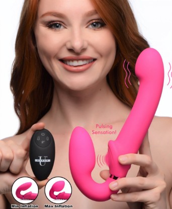 Picture of 10X Remote Control Ergo-Fit G-Pulse Inflatable and Vibrating Strapless Strap-on - Pink