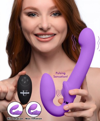 Picture of 10X Remote Control Ergo-Fit G-Pulse Inflatable and Vibrating Strapless Strap-on - Purple