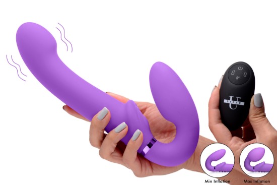 Picture of 10X Remote Control Ergo-Fit G-Pulse Inflatable and Vibrating Strapless Strap-on - Purple