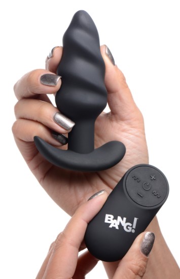 Picture of Remote Control 21X Vibrating Silicone Swirl Butt Plug - Black
