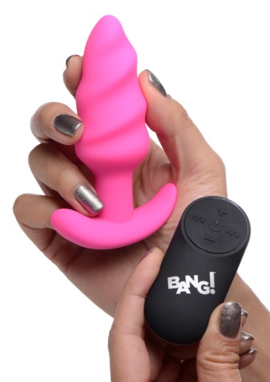 Picture of Remote Control 21X Vibrating Silicone Swirl Butt Plug - Pink