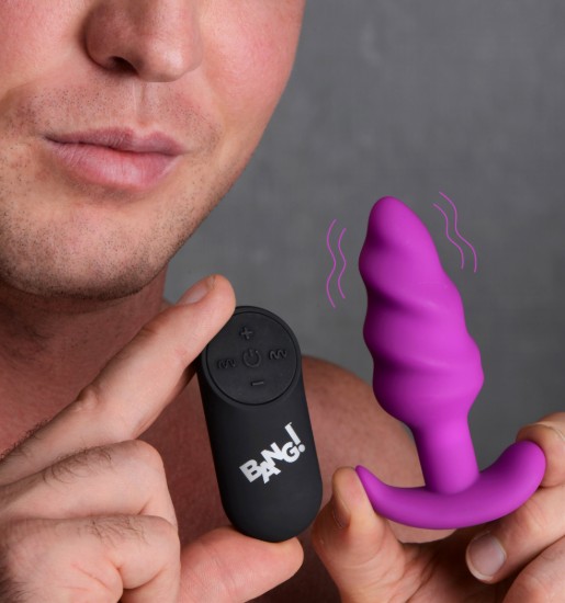 Picture of Remote Control 21X Vibrating Silicone Swirl Butt Plug - Purple
