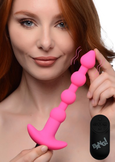 Picture of Remote Control Vibrating Silicone Anal Beads - Pink