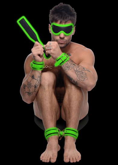 Picture of Kink in the Dark Glowing Cuffs Blindfold and Paddle Bondage Set