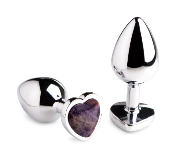Picture of Genuine Amethyst Gemstone Heart Anal Plug - Medium