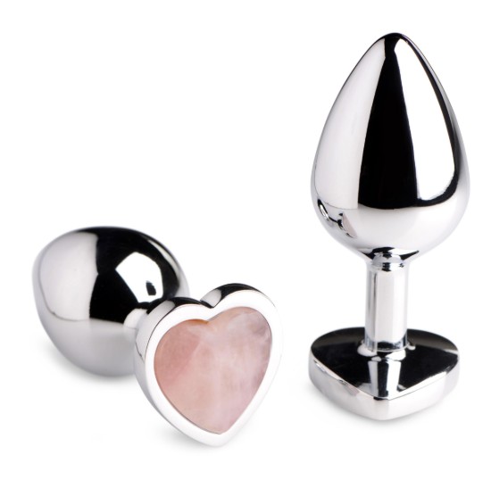 Picture of Authentic Rose Quartz Gemstone Heart Anal Plug - Large