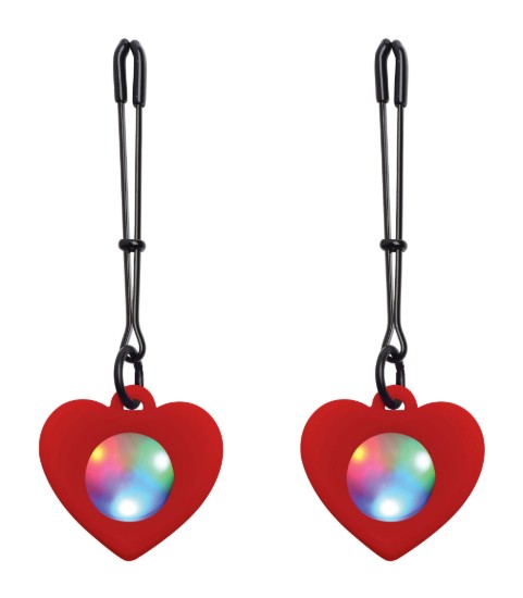 Picture of Silicone Light Up Heart Tweezer Nipple Clamps