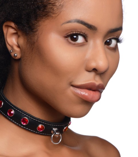 Picture of Fierce Vixen Leather Choker with Rhinestones - Red