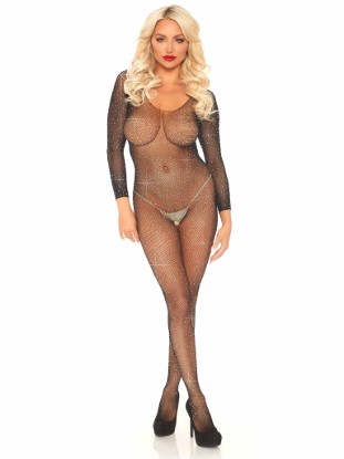 Picture of Rhinestone Fishnet Long Sleeved Crotchless Bodystocking