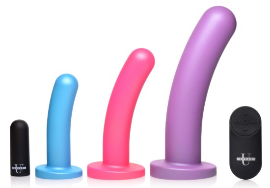 Picture of Triple Peg 28X Vibrating Silicone Dildo Set with Remote Control