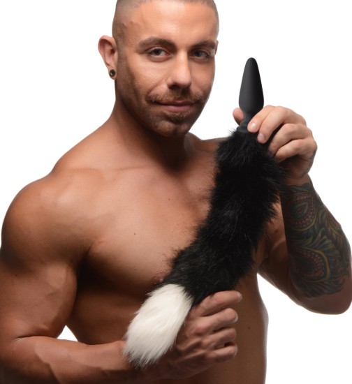 Picture of Large Anal Plug with Interchangeable Fox Tail - Black and White