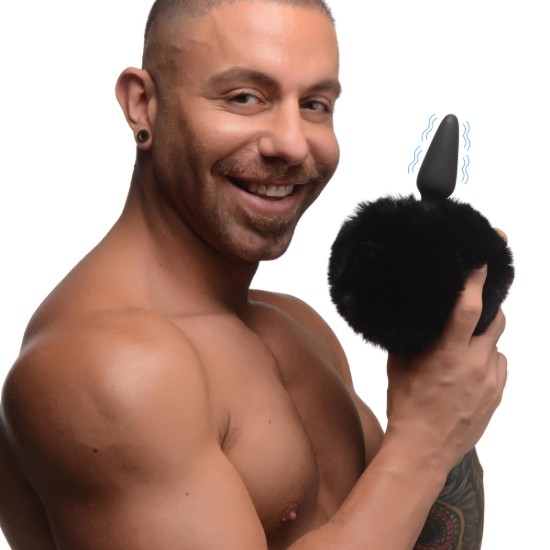 Picture of Small Vibrating Anal Plug with Interchangeable Bunny Tail - Black