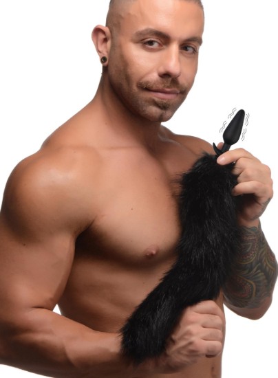 Picture of Small Vibrating Anal Plug with Interchangeable Fox Tail - Black