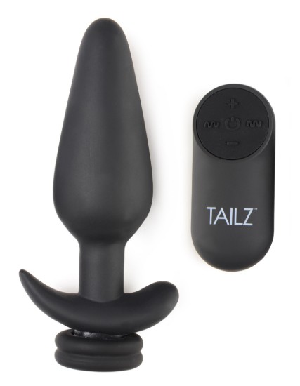 Picture of Large Vibrating Anal Plug with Interchangeable Fox Tail - Black and White