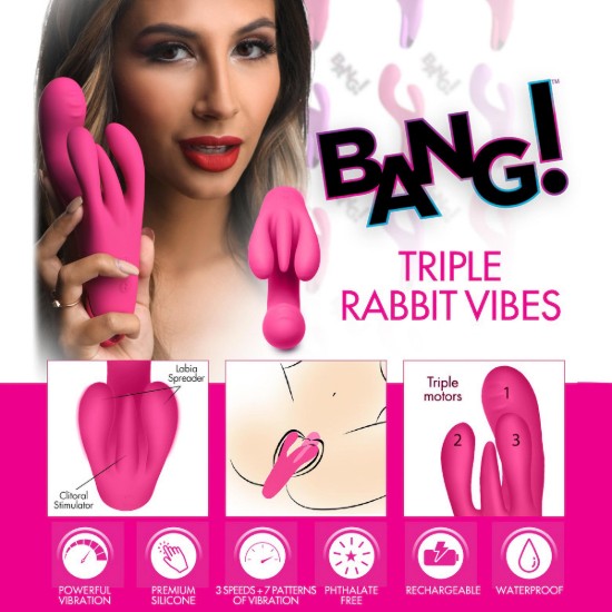 Picture of 10X Triple Rabbit Silicone Vibrator - Pink