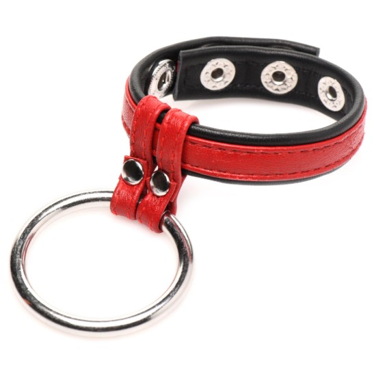 Picture of Leather and Steel Cock and Ball Ring - Red