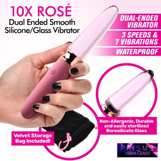 Picture of 10X RosÃ© Dual Ended Smooth Silicone and Glass Vibrator