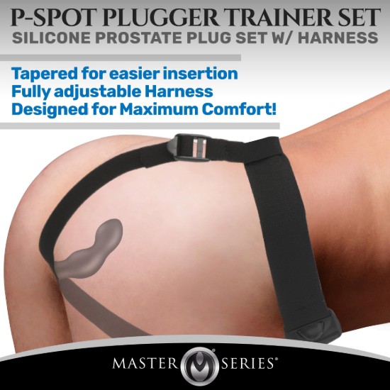 Picture of P-Spot Plugger Trainer Set Silicone 3 Piece Prostate Plug Set with Harness