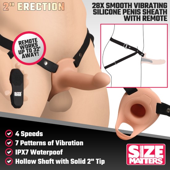 Picture of 2 Inch Erection 28X Smooth Vibrating Silicone Penis Sheath with Remote - Light