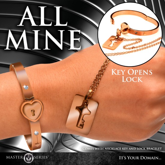 Picture of Cuffed Locking Bracelet and Key Necklace - Rose Gold